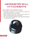 Ball Attachment For Micrometers With A 0.200 Inch Ball, Pro Grade Quick Adjustable Anvil And Spindle, product features displayed.