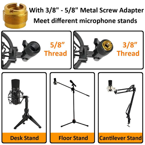 Rock Solid Aluminum Microphone Shock Mount For 53 To 58mm Condenser Mics Anti Vibration Suspension Holder Clip with metal thread adapter