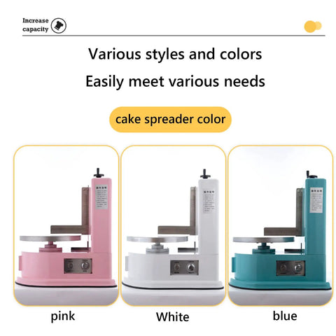 Smooth Operator Automatic Cake Cream Smoothing Machine With Button Press Controls And Custom Thickness Adjustments For Show Stopping Frosting Finishes Lightweight Pink Tool in pink, white, and blue colors.