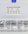Plastic box containing Stainless Steel E Shaped Retaining Ring Kit 400 Pieces Anti Rust Snap Rings Set Pro Grade Tough As Nails