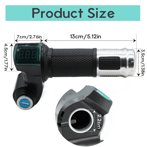 Universal 12V To 84V E-Bike Throttle Grip With Key And LCD Battery Voltage Display, Fits Motorbike And Electric Scooter, Easy Install, Durable Silver Finish, Real Time Voltage Readout For Smooth Confident Rides