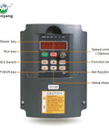 Front view of a VFD Converter 110V Single Phase To 110V Three Phase Drive For Up To 3HP Motors with label descriptions.