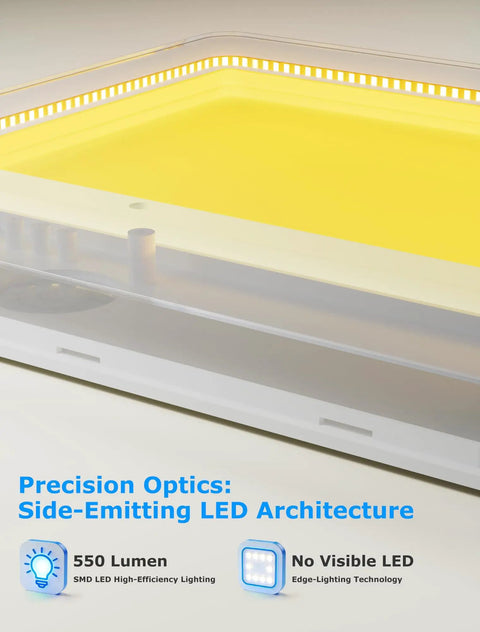 Close-up of Battery Powered Motion Sensor LED Light with remote, featuring yellow LED panel and side-emitting architecture.