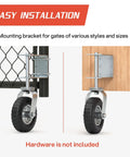 Heavy Duty Gate Wheel for Wooden or Metal Gates, 8 Inch Swivel Caster With Suspension, flat-free tire, bracket installation
