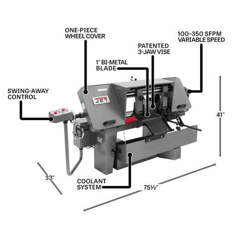 10 By 16 Inch Metal Cutting Horizontal Band Saw Built Tough For Pro Shops With 2 HP Motor Variable Speed 100 To 350 SFPM 230 460V 3 Phase Handles Ferrous And Nonferrous Metals