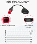 Ride Ready Motorcycle OBD2 Diagnostic Cable 6 Pin To 16 Pin Adapter For CAN Bus And K Line, pin assignment diagram