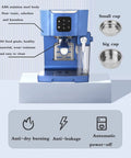 Go To 20 Bar High Pressure Espresso Machine With Auto Milk Frother And Multi Function Settings in blue, showing controls and cup sizes