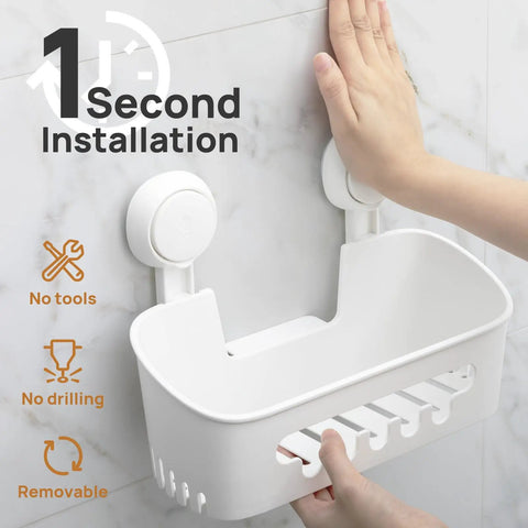 Powerful Suction Cup Shower Caddy With Removable Shelf Slick Install Bathroom Organizer Holds Up To 22 Lbs Waterproof Storage