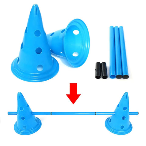 Rugged Outdoor Dog Training Stakes Portable Agility Pole Set For Running Jumping And Fetch Practice Durable Plastic Poles In Blue