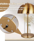 Dope Gold Table Lamp With Mushroom Dome Shade Modern Mid Century Nightstand Reading Light For Bedroom Living Room Office 18 Inch Desk Lamp Minimalist Metal Accent Rust Resistant Gold Finish Warm Glow, base detail