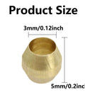 Brass compression sleeve ferrule for tubing, 3mm inner diameter, 5mm height, close-up view