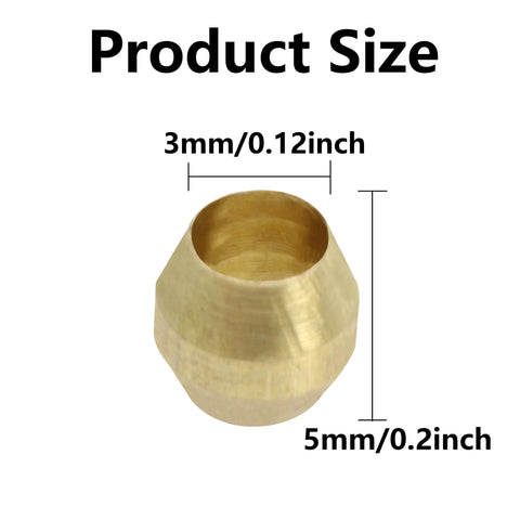 Brass compression sleeve ferrule for tubing, 3mm inner diameter, 5mm height, close-up view