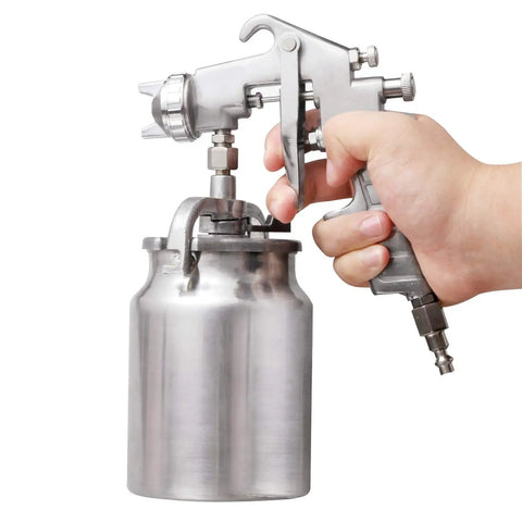Heavy Duty Siphon Feed Spray Gun With 1.8Mm Nozzle For Straight Up Flawless Oil Based Or Latex Paint Jobs featuring metal cup and hand grip.