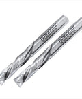 Quarter Inch Shank Compression Spiral Router Bit Pair Tungsten Carbide End Mill For Cnc Woodworking And Thin Aluminum Kills Splinters Flat Out To Reveal Glass Like Cut Edges For Stress Free Shop Jobs That Turn Out Flawless Every Time, two spiral bits.