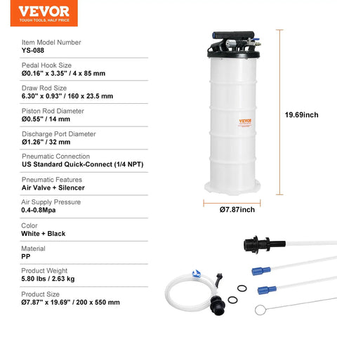 Heavy Duty 6.5 Liter Oil Extractor Pump Featuring Pneumatic And Manual Modes To Drain Motor Fluids Fast On The Shop Floor, 19.69 inch height.