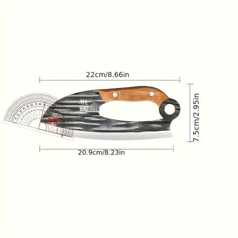 Two Piece Meat Cleaver Knife Set For Kitchen And Outdoor Use with measurements, forged stainless steel, ergonomic handle