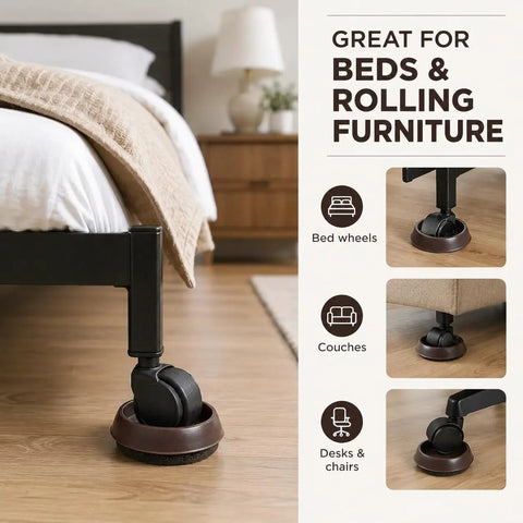 10 Pack Furniture Caster Cups With Plush Felt Bottom Anti Skid Floor Savers grippy wheel guards under bed and couch wheels.