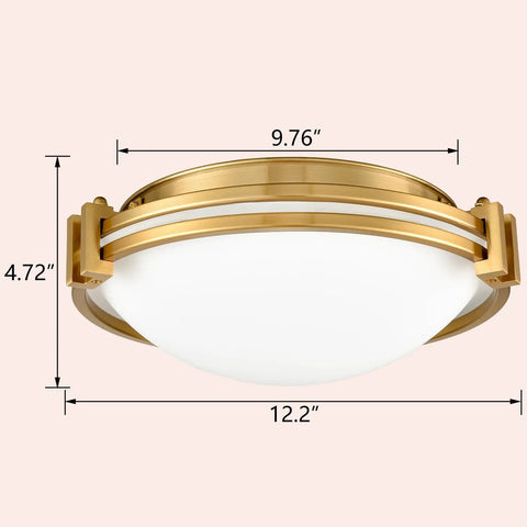Gold 2-Light Flush Mount Ceiling Light With Milk Glass Shade, Brass Finish, Mid Century Modern Design, 12-Inch Wide Hardwired Fixture