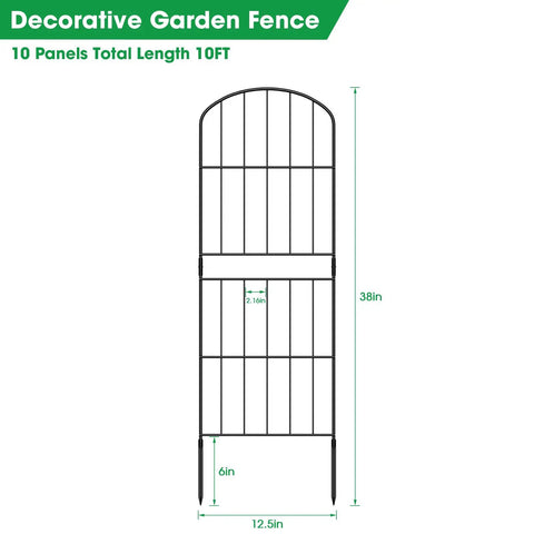 38 Inch High Arched Decorative Garden Fence With Plastic Stakes For Easy Assembly 10 Feet Long Rustproof Metal Wire Border Fence shown in front view