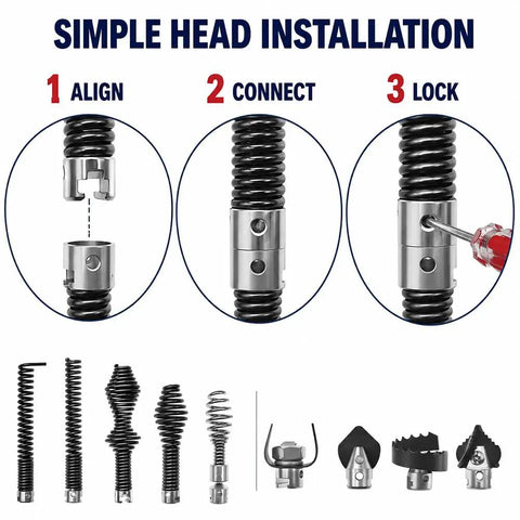 Heavy Duty 16Mm Drain Cleaner Cutter Head Set for Effortlessly Kicking Through Stuck Pipes and Crushing Stubborn Blockages installation steps.