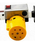 Close-up of the motor of a Badass Handheld Electric Belt Sander With Seven Adjustable Speeds for quick sanding.