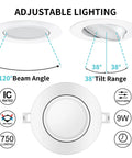 Dope 4 Inch LED Recessed Gimbal Lights 10 Pack With Junction Box Dimmable 9W 750LM Airtight ETL Listed with adjustable angles