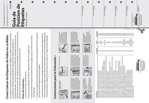 Guide for Positioning Spanish Gold Edged Bible Tabs Self Adhesive Index Stickers with instructions and examples.