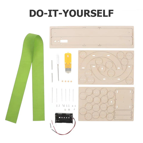 DIY Electric Conveyor Belt Kit For Kids Hands On STEM Learning, 2-Piece Educational Model components in light green and beige