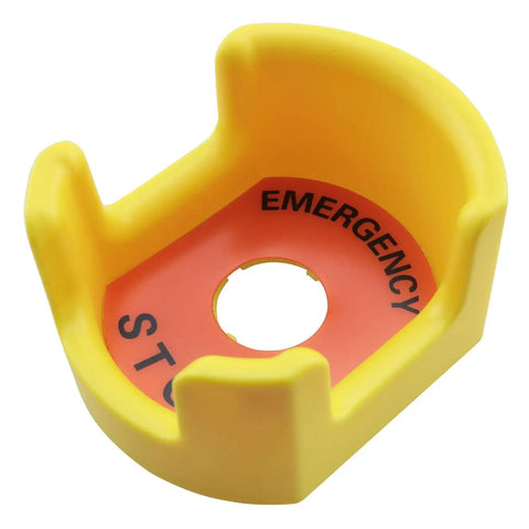 Bright yellow 22mm plastic emergency stop button protective cover, large yellow shield against activation, 81x65.5x39mm