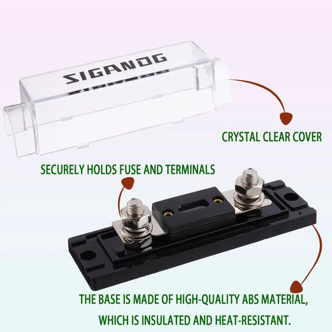 500 Amp ANL Fuse Block Kit With 0 2 4 Gauge Fuses, Easy Swing Cover For Fast Fuse Replacement, Durable ABS Base, Ideal For Car Audio, Truck Audio, Inverters, High Current Systems, 2 Pack, clear cover on ABS base