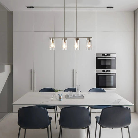 Modern Farmhouse Dining Room Chandelier With 4 Lights For Kitchen Island, Nickel Finish, adjustable height over table