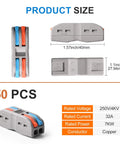 Lever Nut Wire Connectors Kit 50Pcs 2 Conductor 2 In 2 Out Inline Splices dimensions and specifications, side view