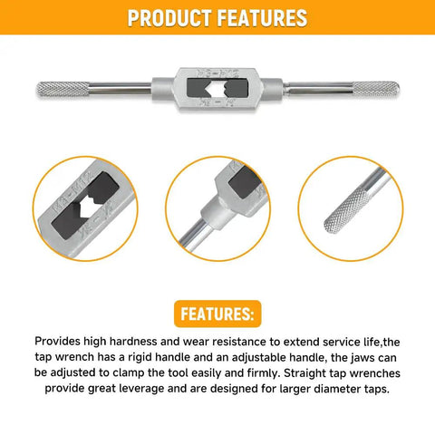 8-Piece Tap Set With Adjustable Tap Wrench 1/16-1/2 Inch, DIY Ready For Internal And External Threading, M3 To M12 Coarse Thread Taps