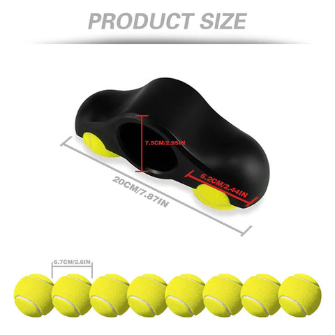 Dimensions of 4 Pack Bike Trainer Rocker Feet With 8 Tennis Ball Dampeners, showing length and width in centimeters and inches.