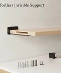 Invisible Shelf Brackets For Floating Shelves In Black Steel Hidden Support System no visible hardware attached to a wooden shelf