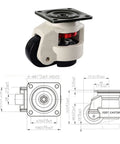 Heavy-Duty Leveling Casters Set For Workbenches And Equipment, Swivel Transport Wheels With 1100 Lb Capacity, Adjustable Industrial Plate Casters, Easy Install, Smooth Rolling, Four-Pack For Heavy Machinery, black caster with plate mount and dimensions