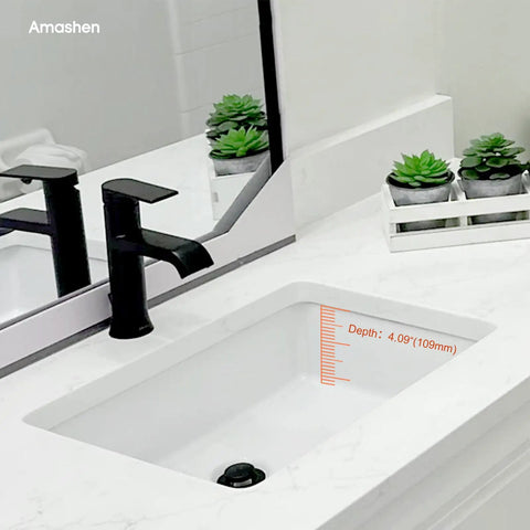 Compact White Ceramic Undermount Bathroom Sink 16.54 By 12.87 Inches With Overflow Rectangular Vanity Lavatory Basin