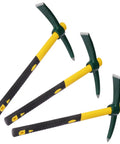 Go To Mattock Hoe With Fiberglass Handle Dual Head Weeding Pickaxe For Camping Prospecting And Garden Work Steel Forged, green and yellow