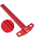Digital Caliper, Carpenter’s Marking Ruler Square Perforated T-Square Tool in red, showcasing clear scale and structure.