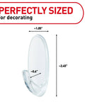 Clear Medium Wall Hooks Set With 7 Hooks And 12 Adhesive Strips For Damage Free Hanging Up To Two Pounds Easy No Holes Picture And Decor Hanger For Home Dorm Or Office, clear hook dimensions 2.45 inches tall, 1.05 inches wide.