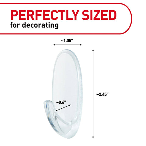 Clear Medium Wall Hooks Set With 7 Hooks And 12 Adhesive Strips For Damage Free Hanging Up To Two Pounds Easy No Holes Picture And Decor Hanger For Home Dorm Or Office, clear hook dimensions 2.45 inches tall, 1.05 inches wide.