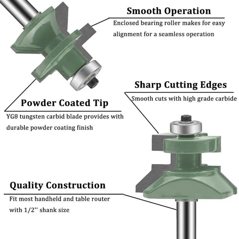 Diagram of Two Pack 1/2 Inch Shank Tongue And Groove Router Bit Set For Flooring And Cabinet Doors With V Notch Wainscotting