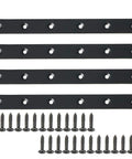 Eight Inch Black Steel Mending Plate Bracket For Supporting Wood Shelves Cabinets Heavy Duty Flat Corner Brace with screws.