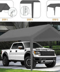 Heavy Duty 10x20 Carport Replacement Cover Fits 10x20 Frames Waterproof Gray Top Tarp Canopy With Fabric Leg Skirts And Ball Bungees