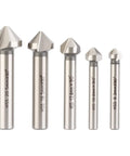 Dtacke 6pc HSS chamfering end mills set, 90° 3-flute countersink bits, silver metal