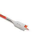 Flat Spade Drill Bit 6 Inch By 3/4 Inch With 1/4 Inch Quick Release Hex Shank, sharp tip, silver body on white background.