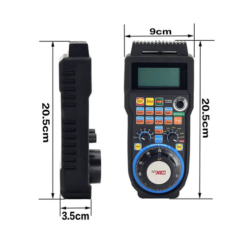Front and side view of 6 Axis USB Mach3 CNC Handwheel And Handheld Pulse Generator For Remote Control Of Router Lathe Milling And Engraving Machines.