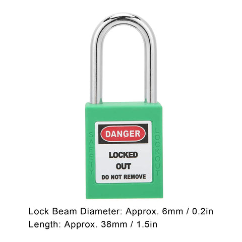 Tough As Nails 38 Mm Padlock Lockout Tagout Kit With Five Insulated Locks Ten Keys And Writable Tags To Secure Machines Prevent Unwanted Starts In Extreme Temps Ideal For Shop Floors Or Repair Crews Wanting Durable Industrial Safety Gear Top Pick. Green 38mm plastic lockout padlock with steel shackle and DANGER label