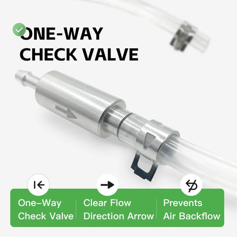 Universal Brake Bleeder Hose Kit With One Way Check Valve for Cars and Motorcycles close-up of check valve with arrow indicator