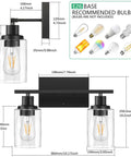 Two Light Modern Bathroom Vanity Light Fixtures With Clear Glass Shades Matte Black Wall Sconce Lighting dimensions and bulb types